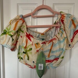 Farm Rio Multicolor Puff Sleeve Top